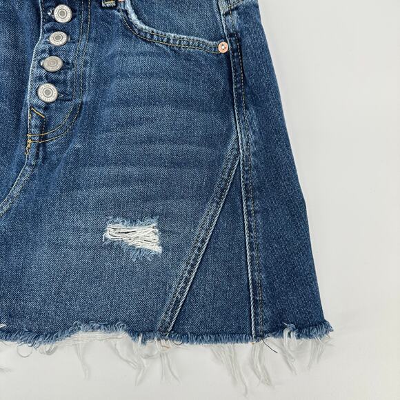 Free People We The Free Button Fly Distressed Raw Hem A-Line Mini Skirt Women 26 - Picture 5 of 9